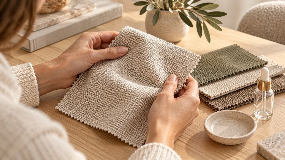 Illustration : examiner des échantillons textiles avant un choix d’ameublement
