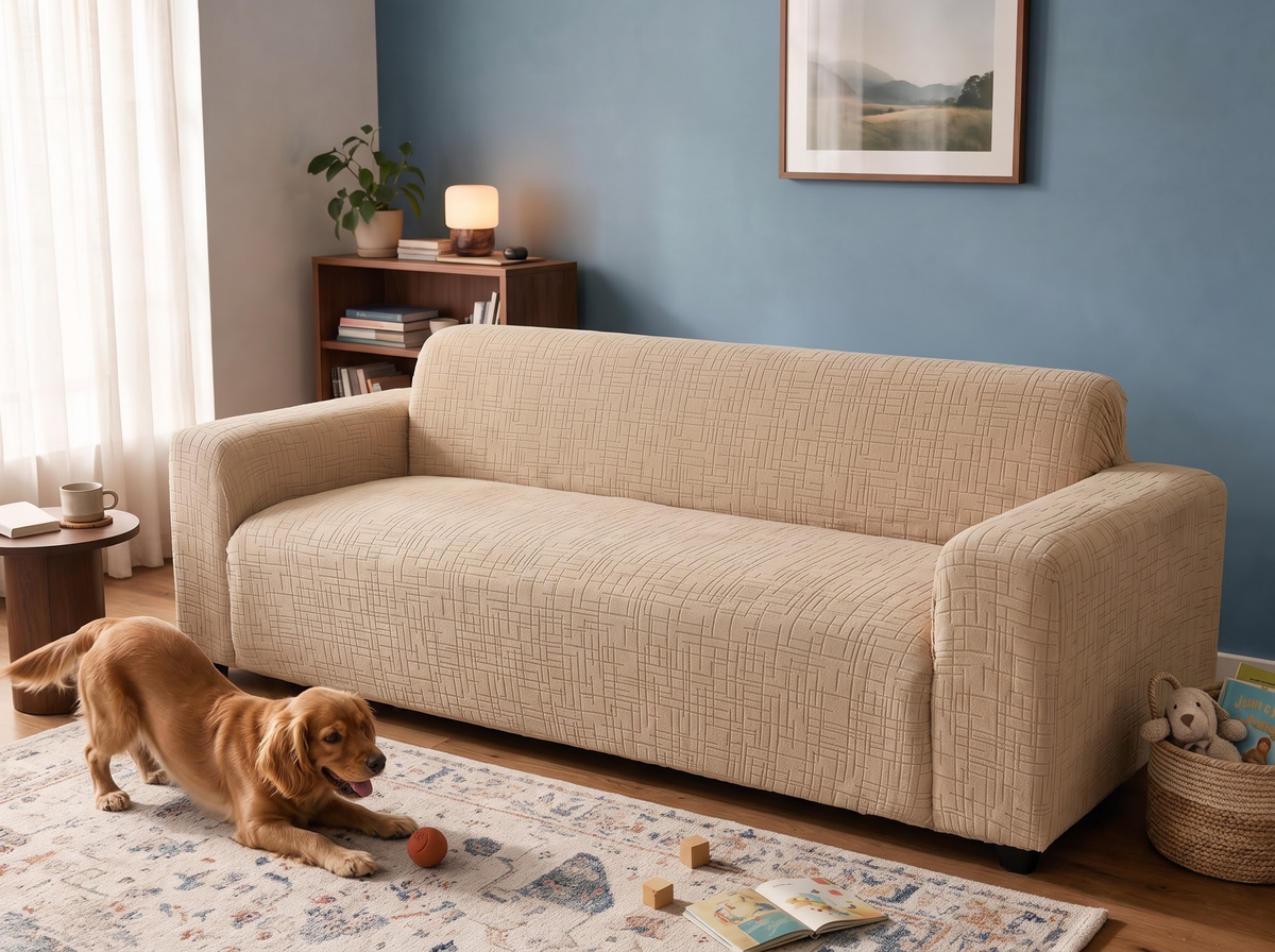 Avant et après : canapé avec une housse Casamé