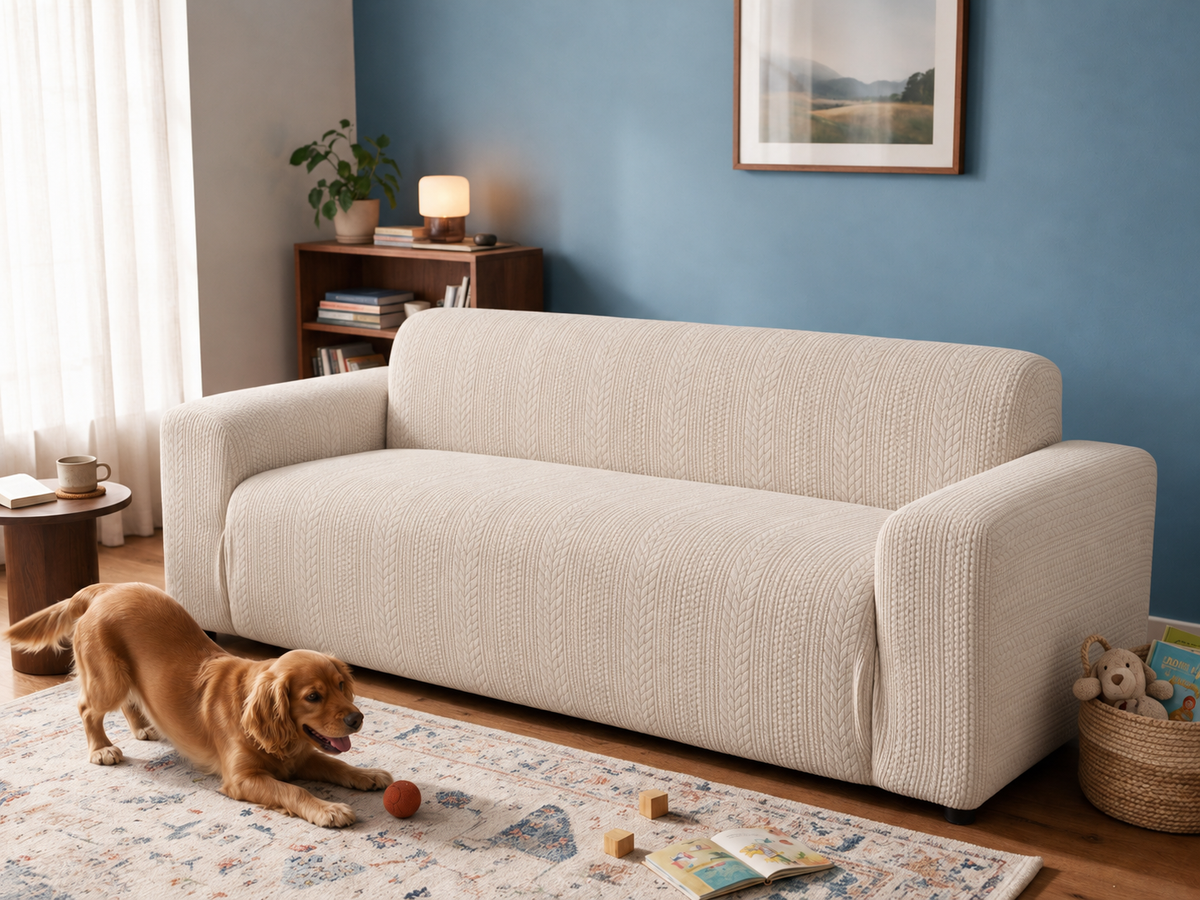 Avant et après : canapé avec une housse Casamé