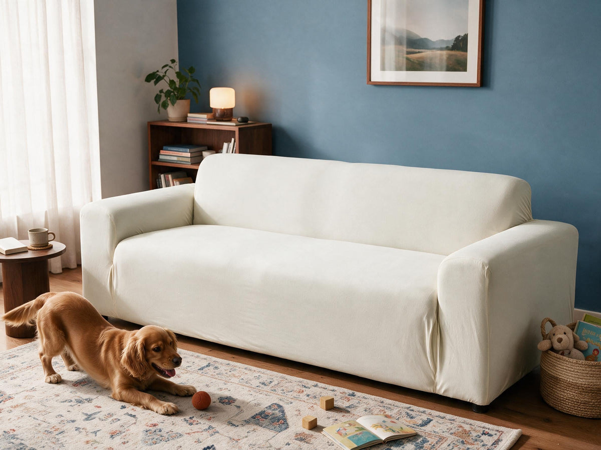 Avant et après : canapé avec une housse Casamé