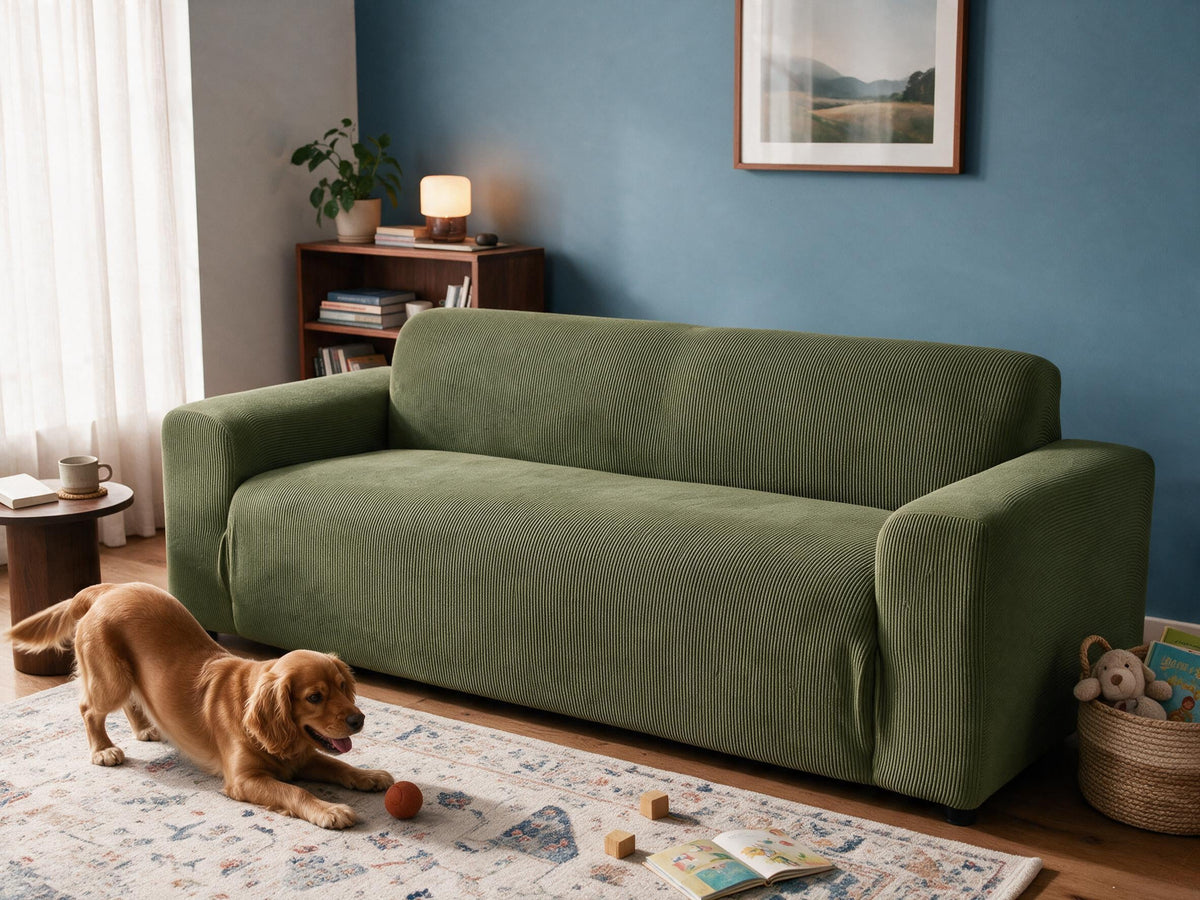 Avant et après : canapé avec une housse Casamé