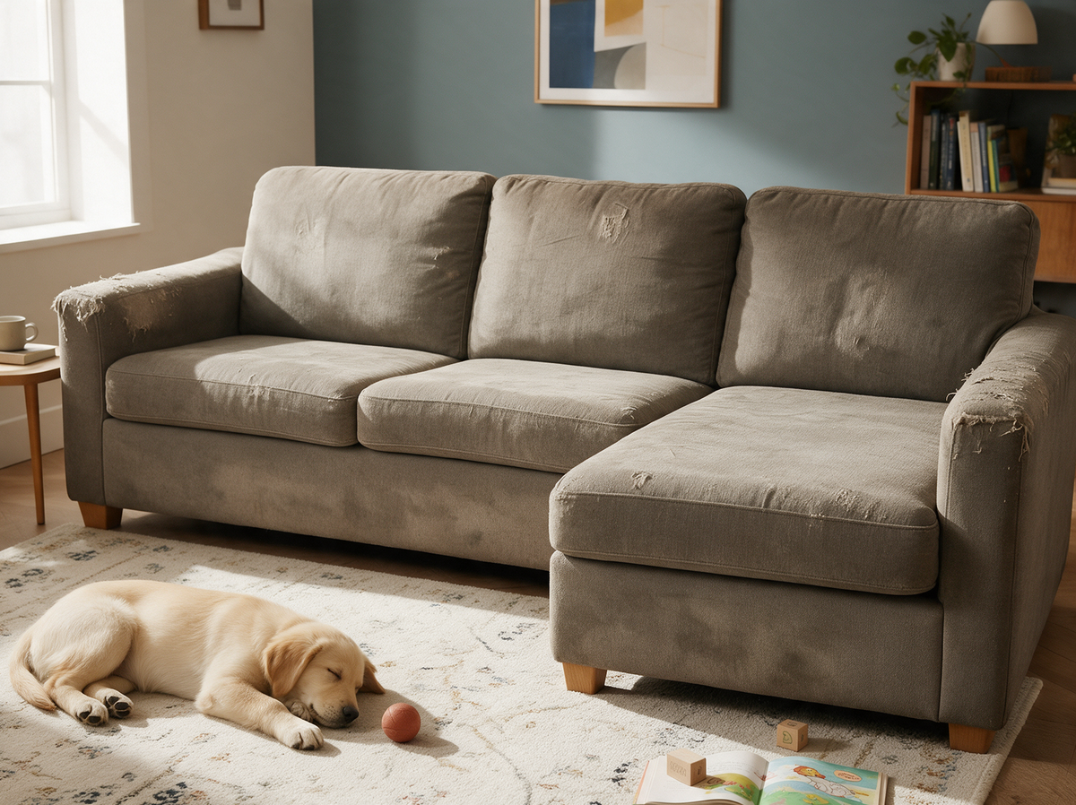 Avant et après : canapé avec une housse Casamé