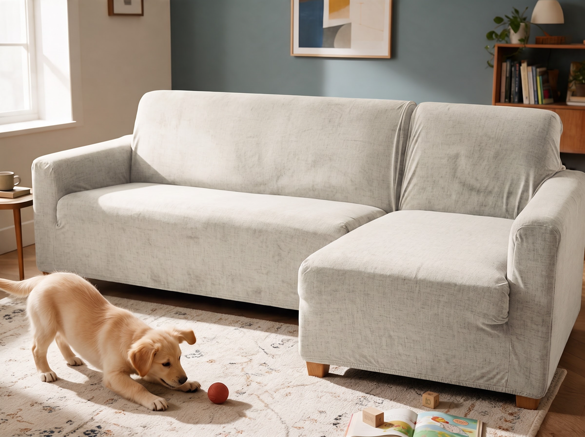 Avant et après : canapé avec une housse Casamé
