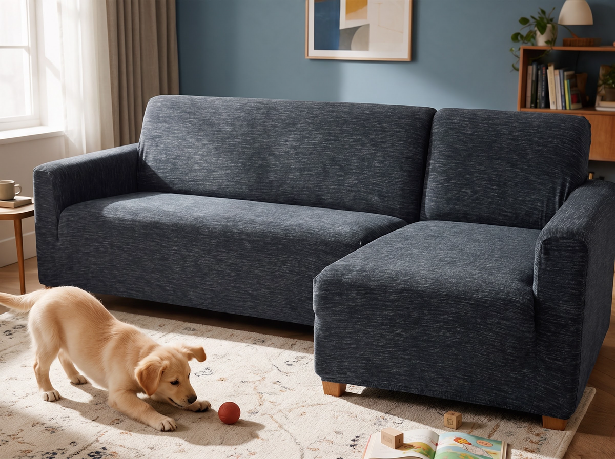Avant et après : canapé avec une housse Casamé