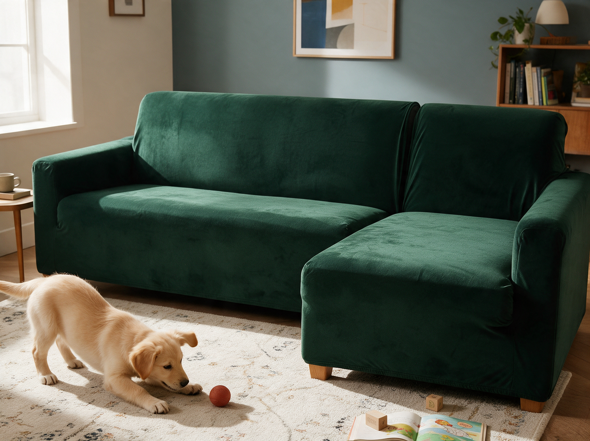 Avant et après : canapé avec une housse Casamé