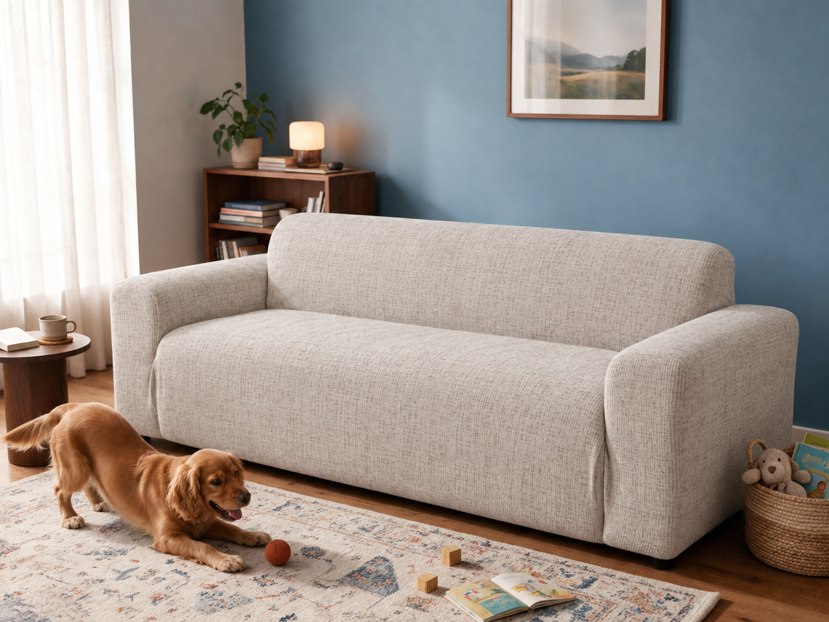 Avant et après : canapé avec une housse Casamé