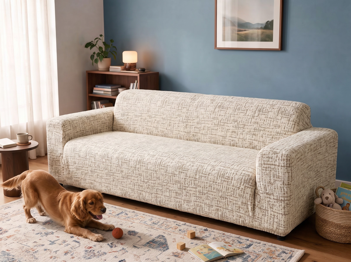 Avant et après : canapé avec une housse Casamé