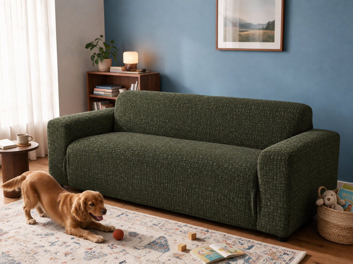 Avant et après : canapé avec une housse Casamé