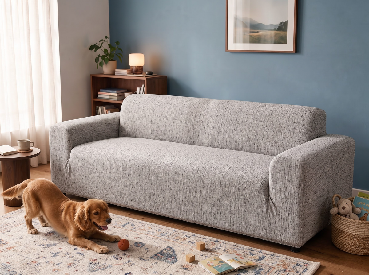 Avant et après : canapé avec une housse Casamé