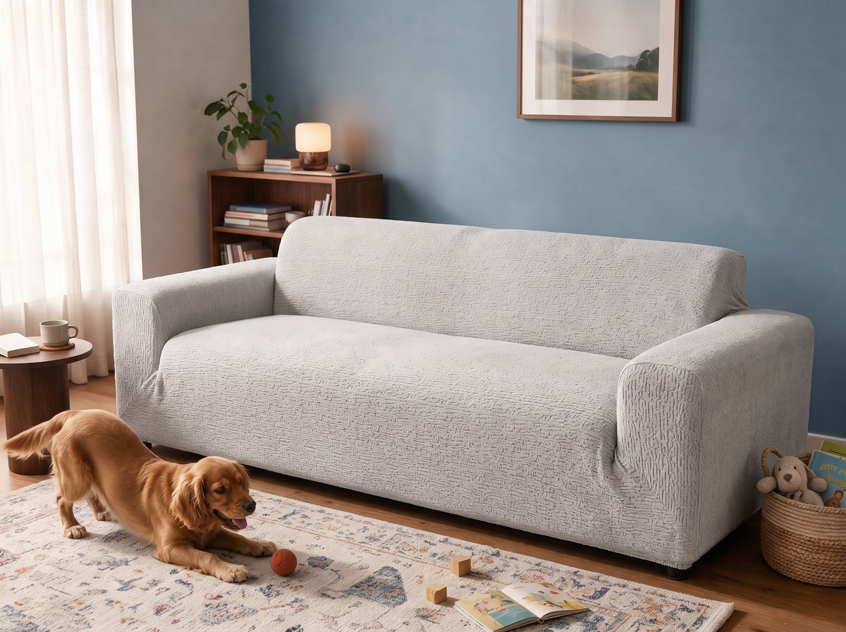 Avant et après : canapé avec une housse Casamé