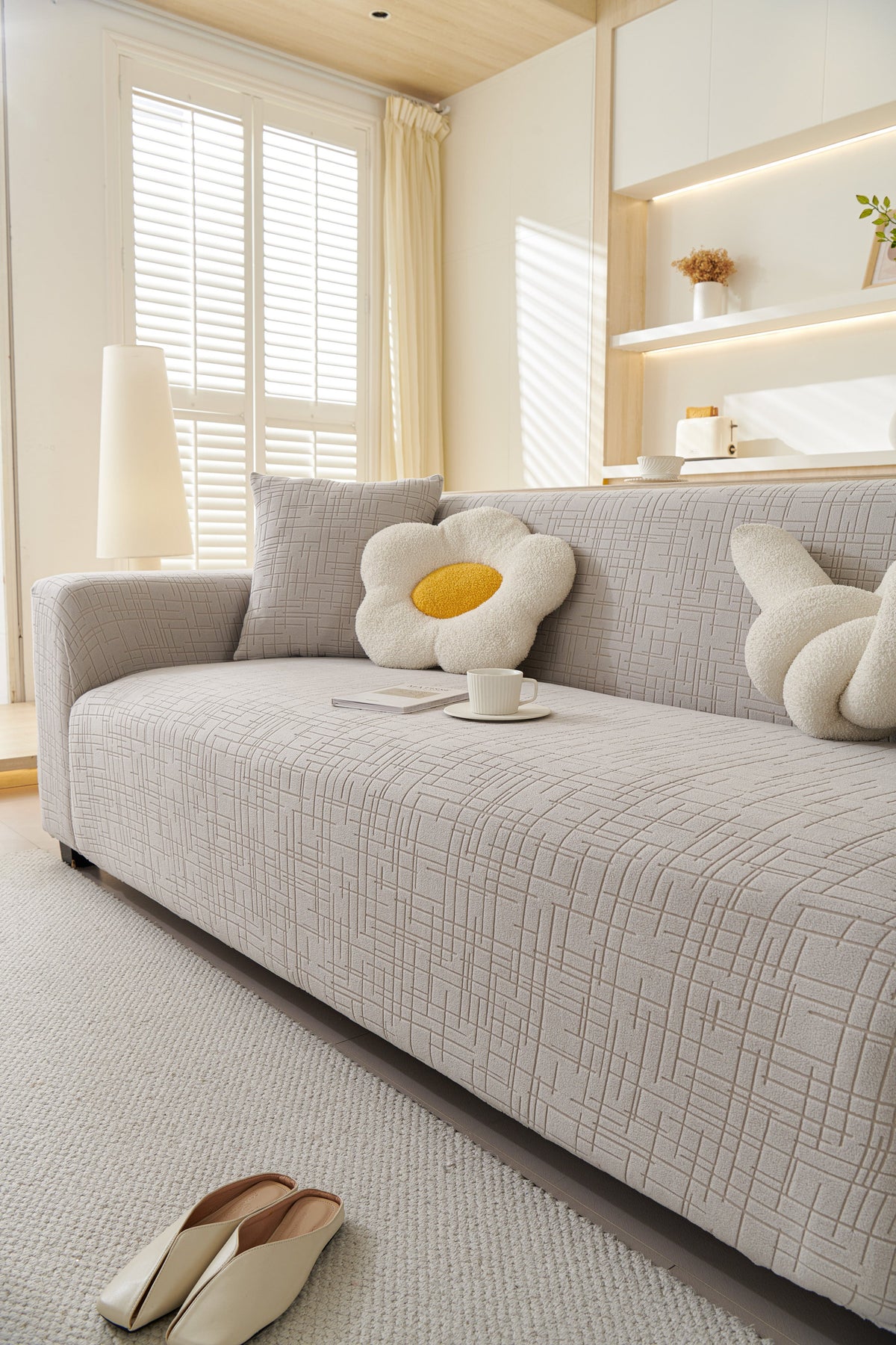 Housse de canapé Arquette · Gris perle · Extensible