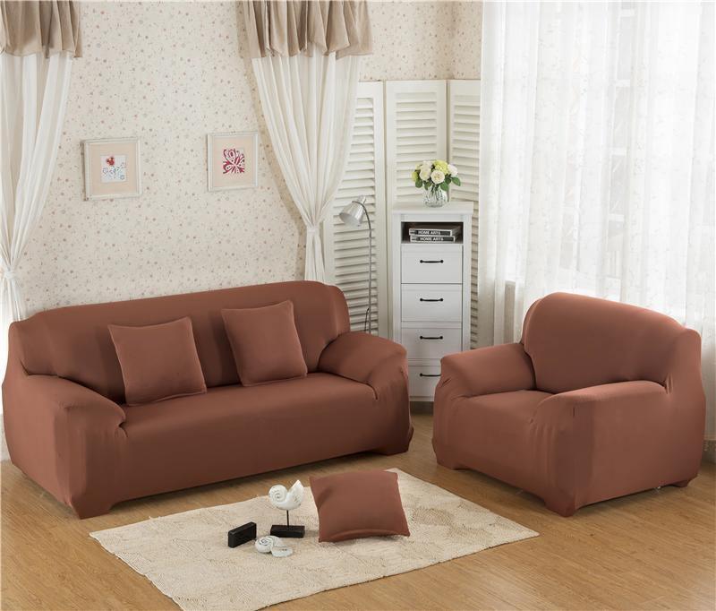 Housse de canapé Unie · Acajou · Extensible (vue 2)