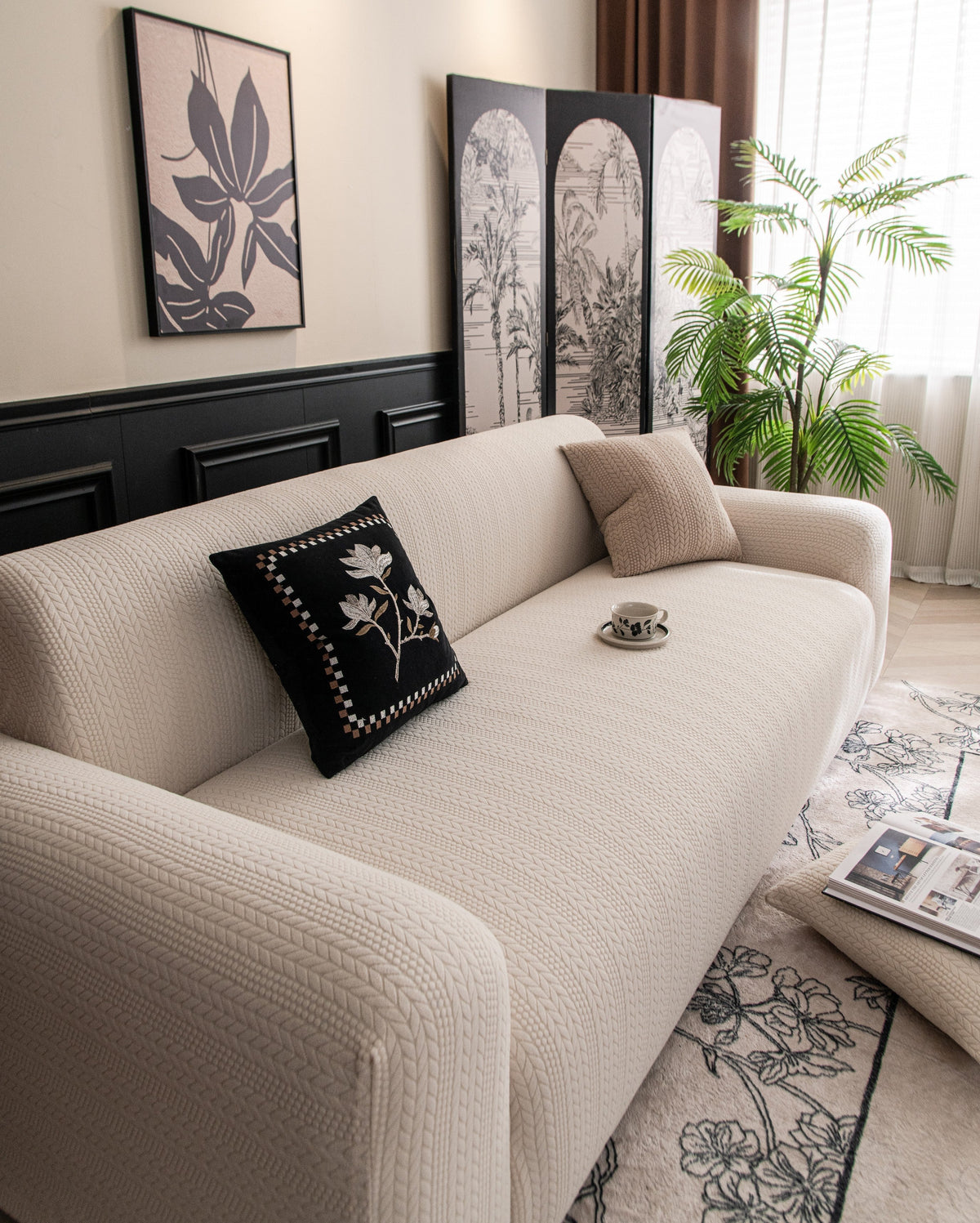 Housse de canapé Braelyn · Crème · Extensible