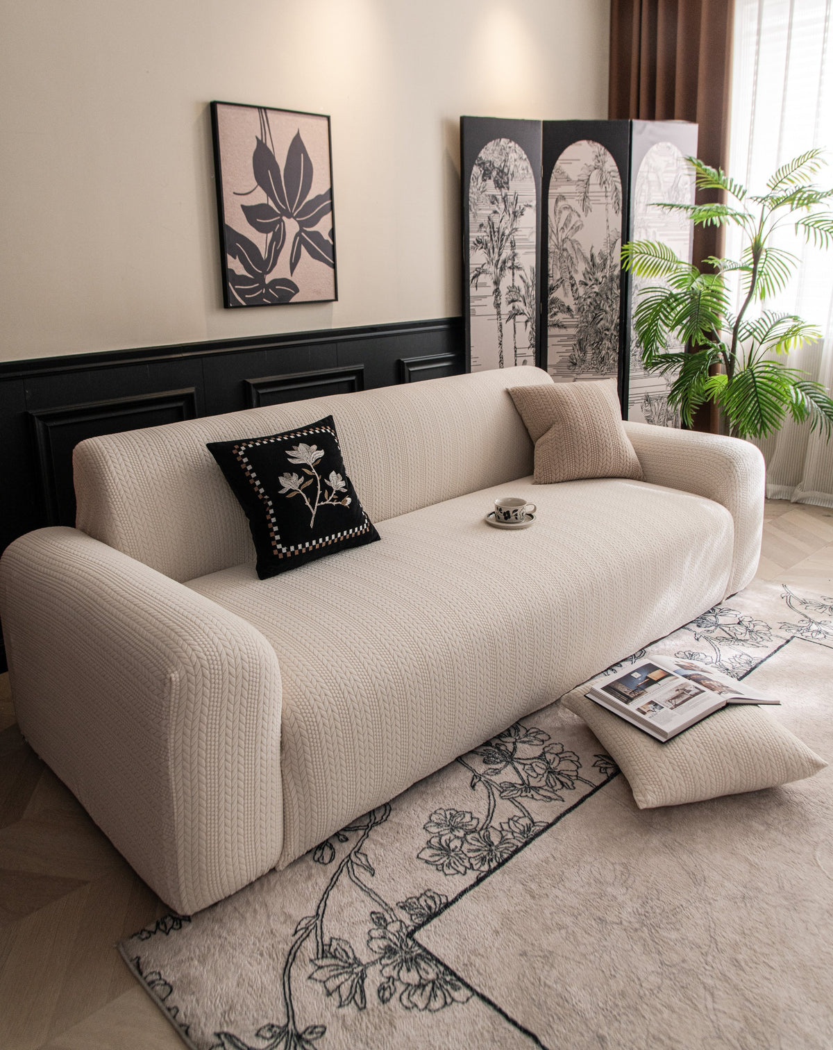 Housse de canapé Braelyn · Crème · Extensible (vue 2)