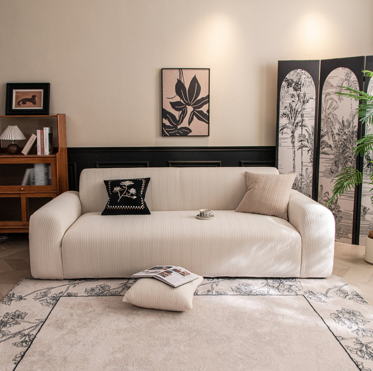 Housse de canapé Braelyn · Crème · Extensible (vue 8)