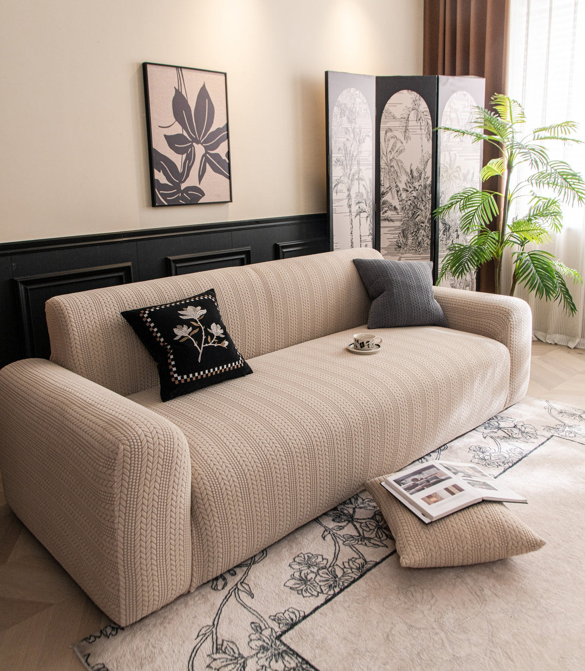 Housse de canapé Braelyn · Kaki · Extensible (vue 2)