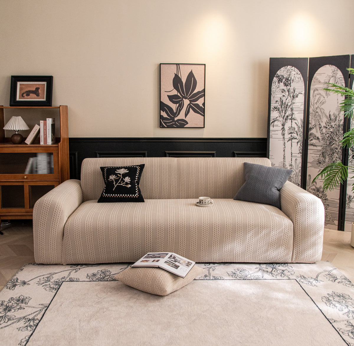 Housse de canapé Braelyn · Kaki · Extensible (vue 8)