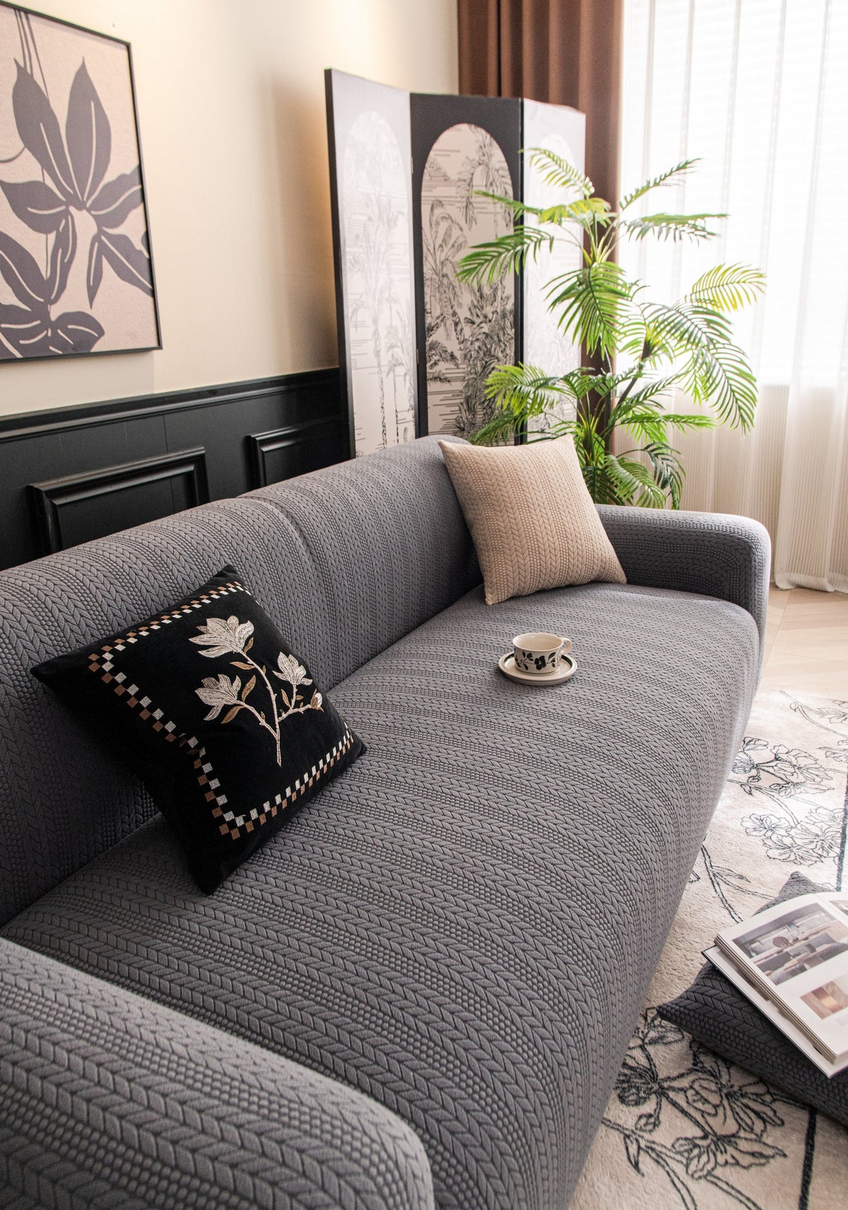 Housse de canapé Braelyn · Grège · Extensible