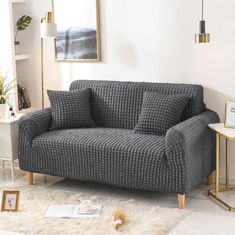 Housse de canapé Tissu gaufré · Gris anthracite · Extensible (vue 2)
