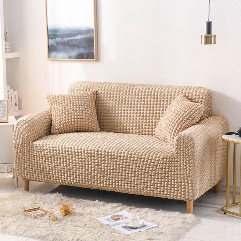 Housse de canapé Tissu gaufré · Beige · Extensible (vue 2)