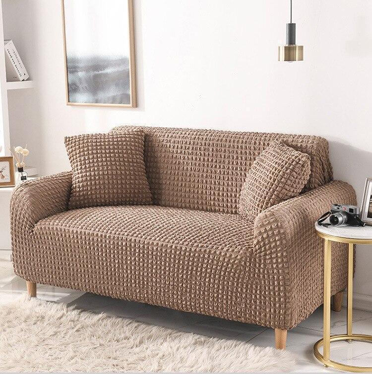 Housse de canapé Tissu gaufré · Marron · Extensible
