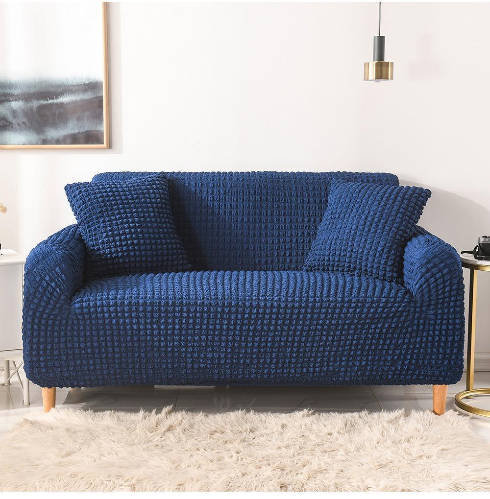 Housse de canapé Tissu gaufré · Bleu foncé · Extensible