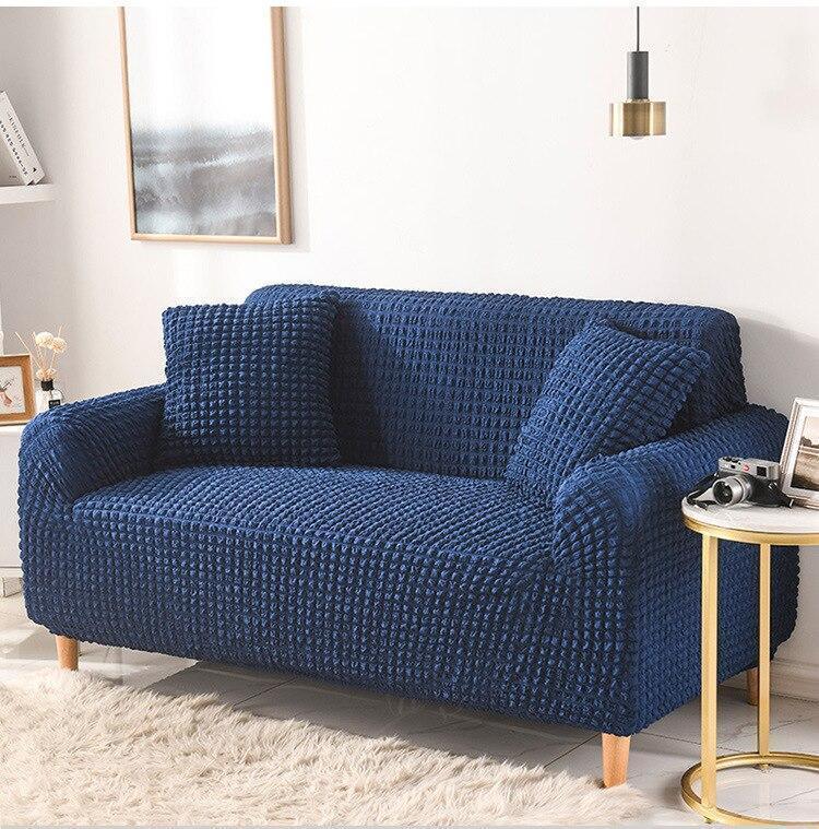 Housse de canapé Tissu gaufré · Bleu foncé · Extensible (vue 2)