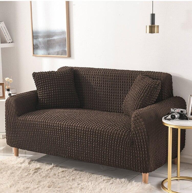 Housse de canapé Tissu gaufré · Marron foncé · Extensible