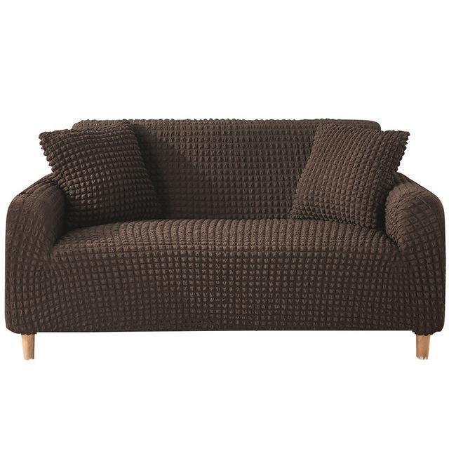 Housse de canapé Tissu gaufré · Marron foncé · Extensible (vue 2)