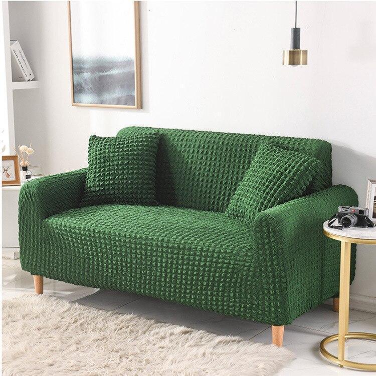 Housse de canapé Tissu gaufré · Vert forêt · Extensible