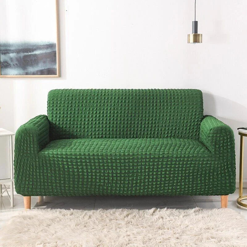 Housse de canapé Tissu gaufré · Vert forêt · Extensible (vue 2)