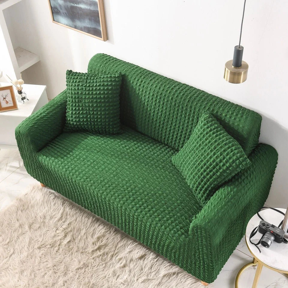 Housse de canapé Tissu gaufré · Vert forêt · Extensible (vue 3)