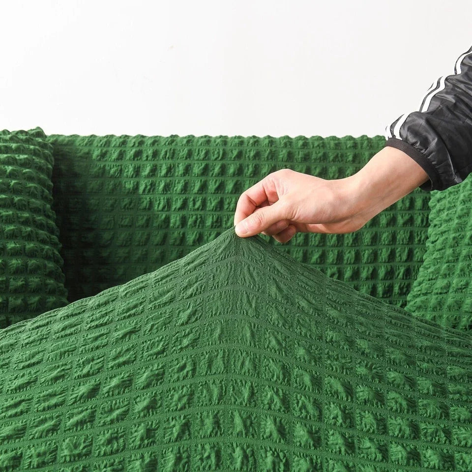 Housse de canapé Tissu gaufré · Vert forêt · Extensible (vue 4)