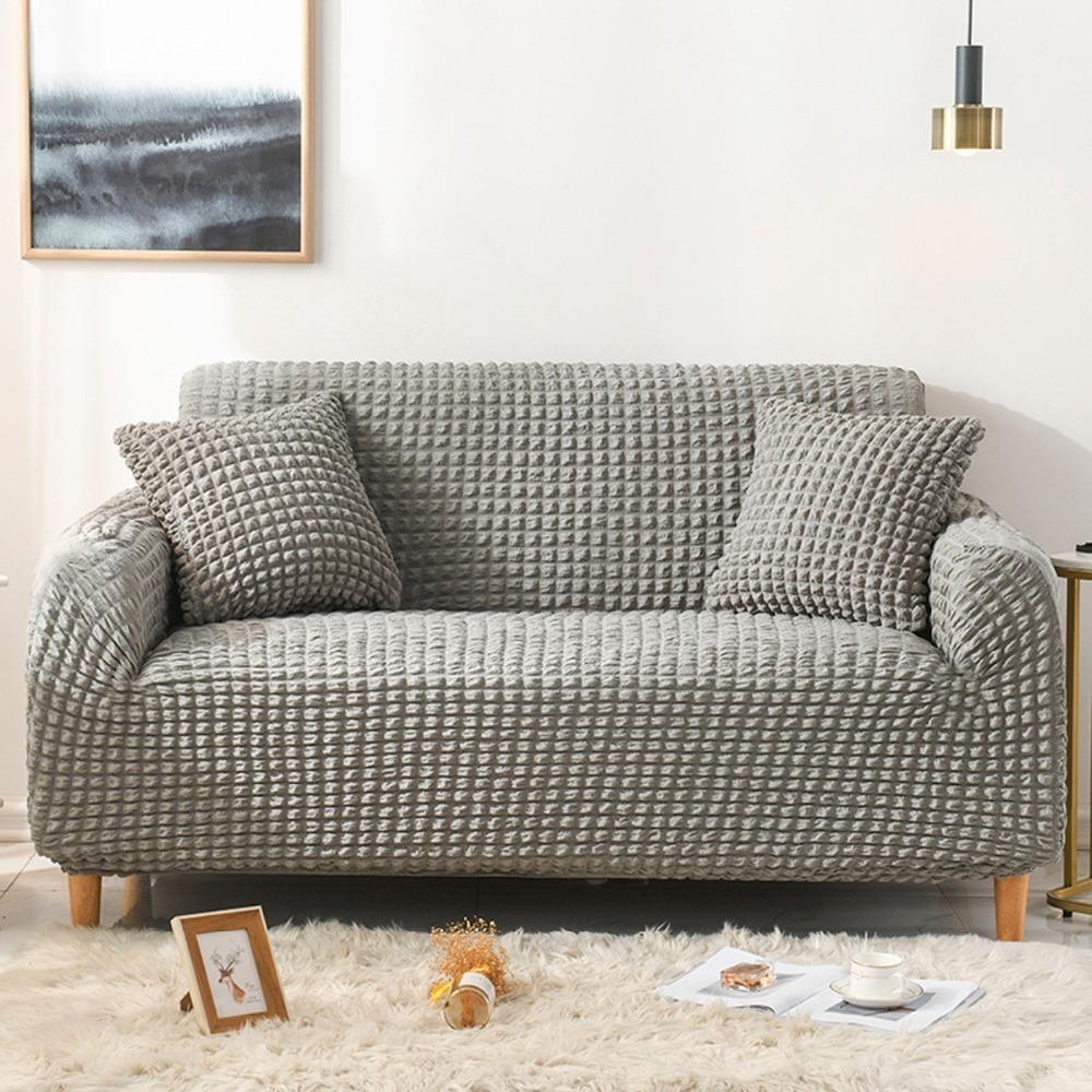 Housse de canapé Tissu gaufré · Gris · Extensible