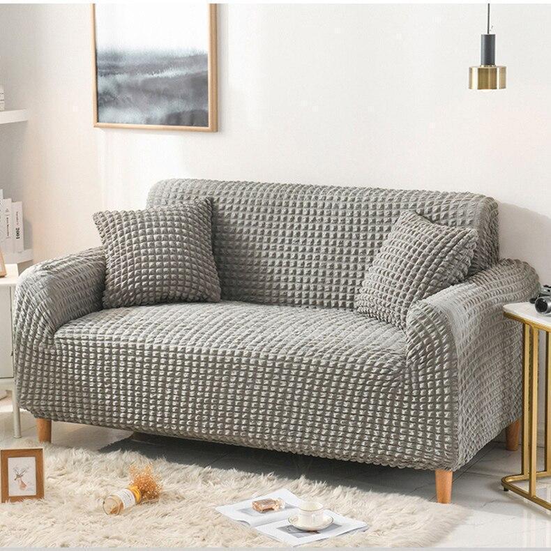 Housse de canapé Tissu gaufré · Gris · Extensible (vue 2)