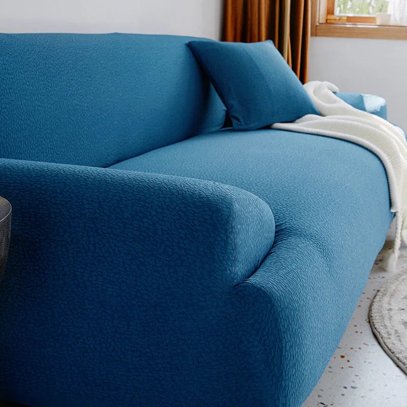 Housse de canapé Tissu cloqué Imperméable · Bleu vif · Extensible (vue 2)