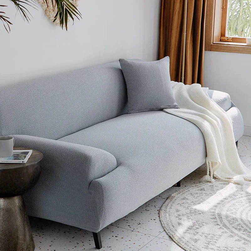 Housse de canapé Tissu cloqué Imperméable · Gris clair · Extensible (vue 3)