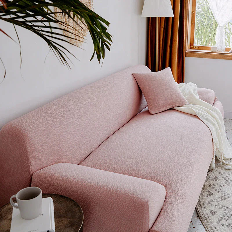 Housse de canapé Tissu cloqué Imperméable · Rose pâle · Extensible (vue 3)