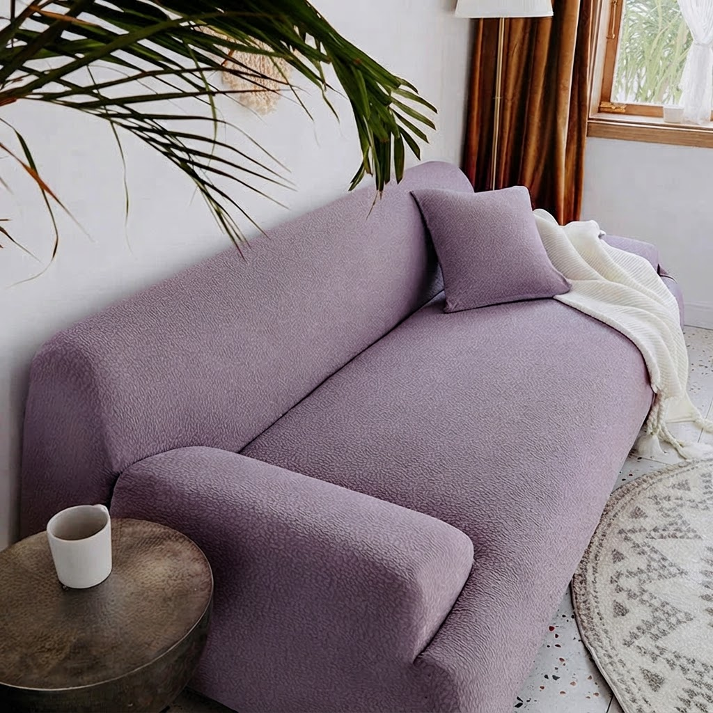 Housse de canapé Tissu cloqué Imperméable · Violet taro · Extensible (vue 2)