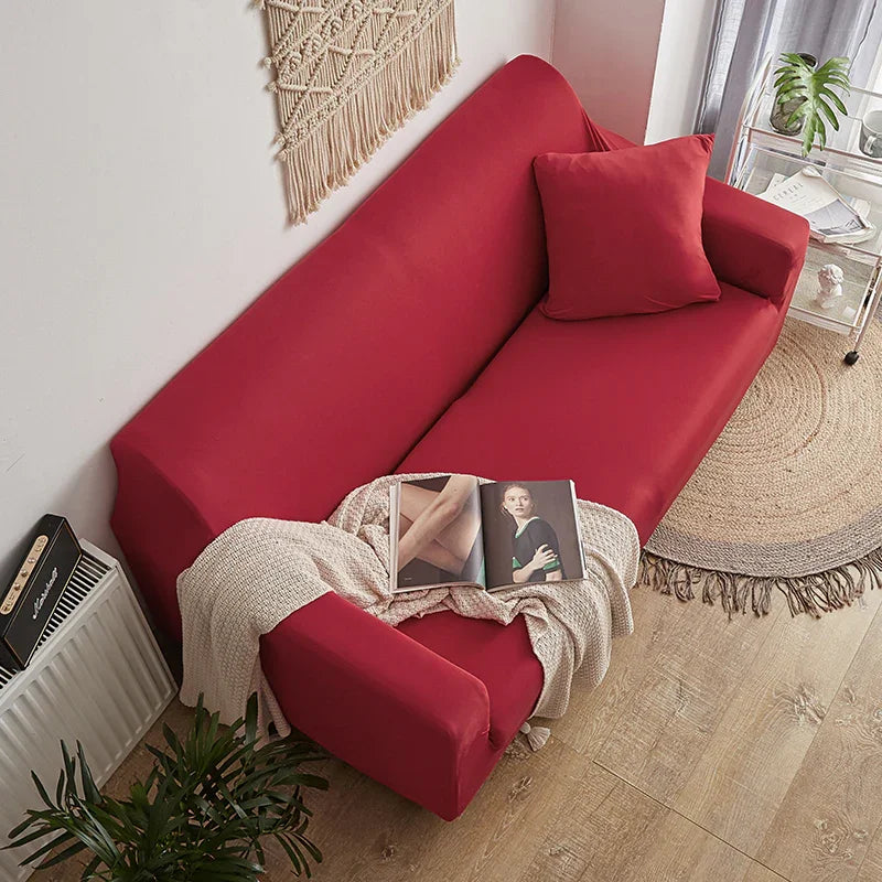Housse de canapé Unie · Rouge cerise · Extensible (vue 2)