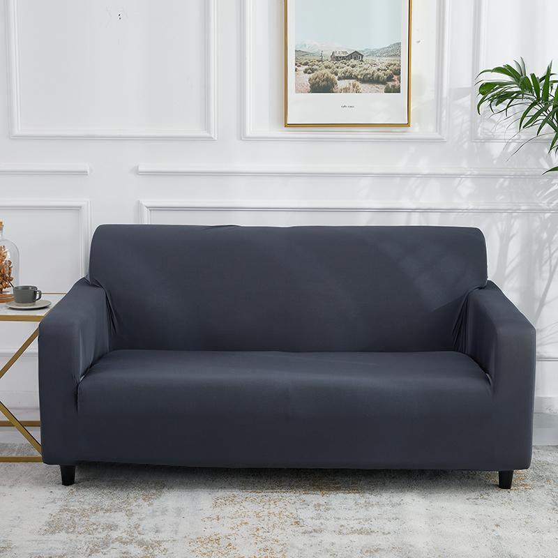 Housse de canapé Unie · Gris acier · Extensible (vue 3)