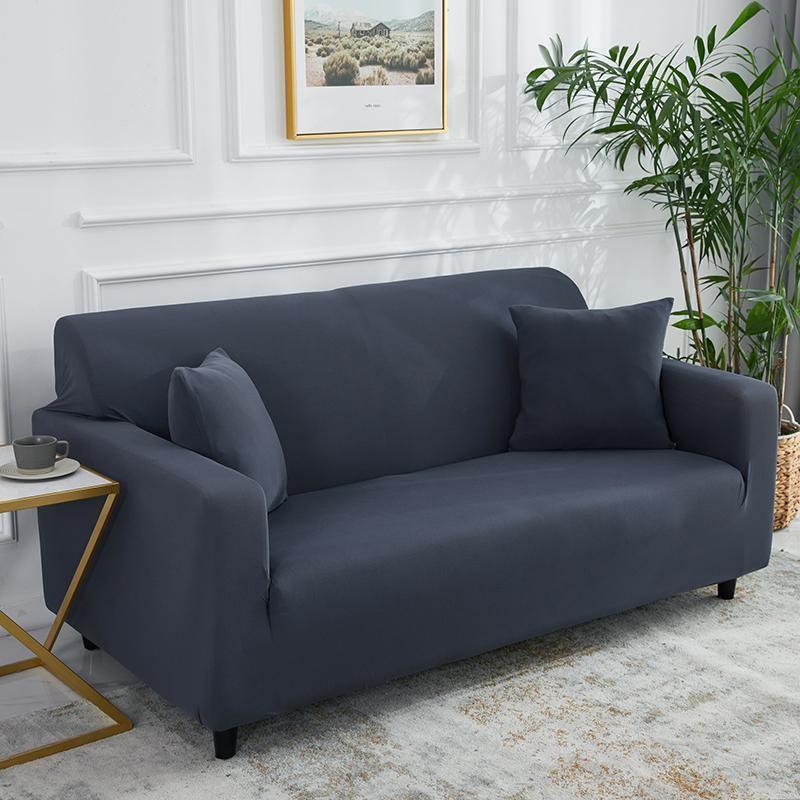 Housse de canapé Unie · Gris acier · Extensible (vue 4)