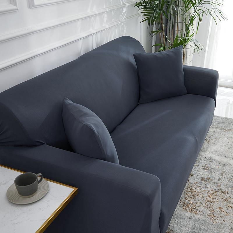 Housse de canapé Unie · Gris acier · Extensible (vue 5)
