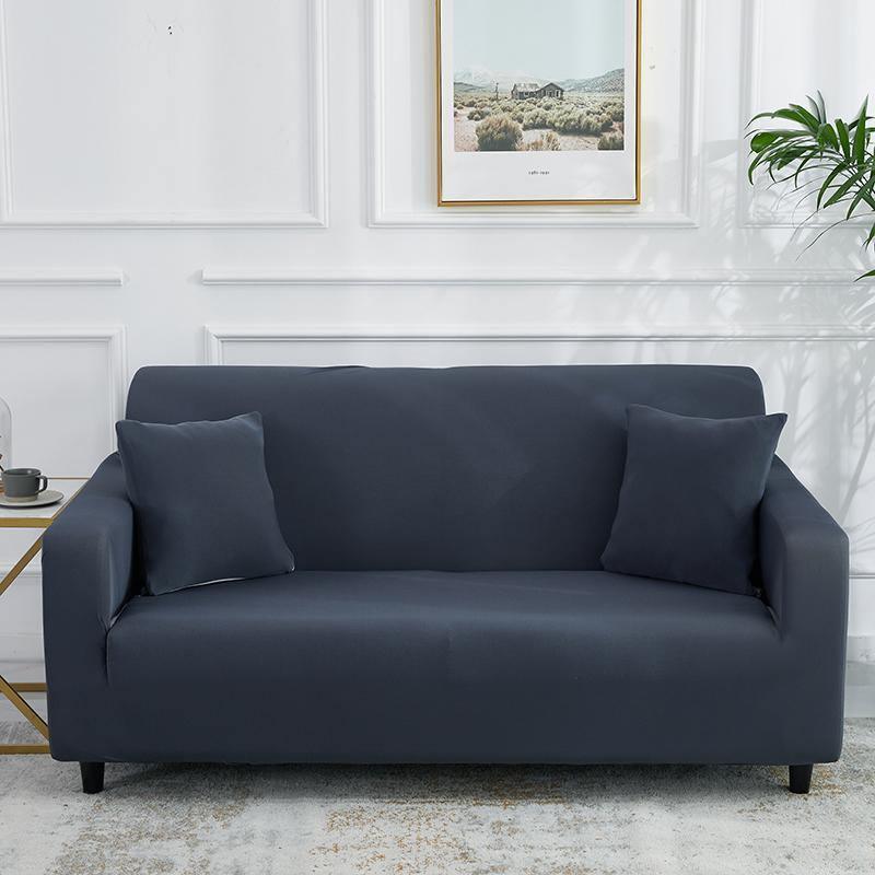 Housse de canapé Unie · Gris acier · Extensible (vue 7)
