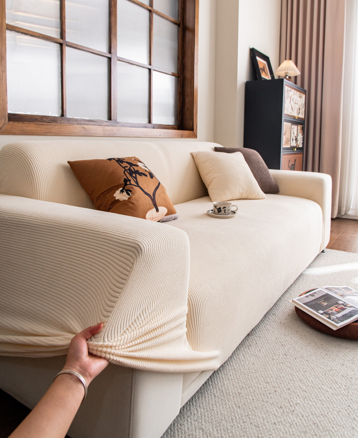 Housse de canapé Cordelle · Beige · Extensible (vue 3)