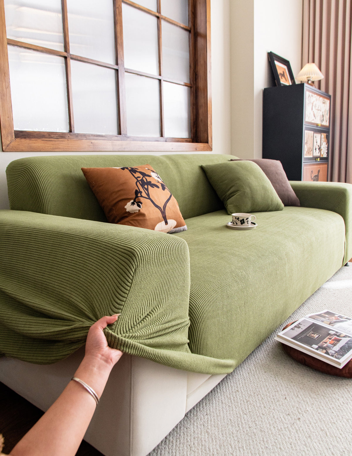 Housse de canapé Cordelle · Vert · Extensible (vue 3)