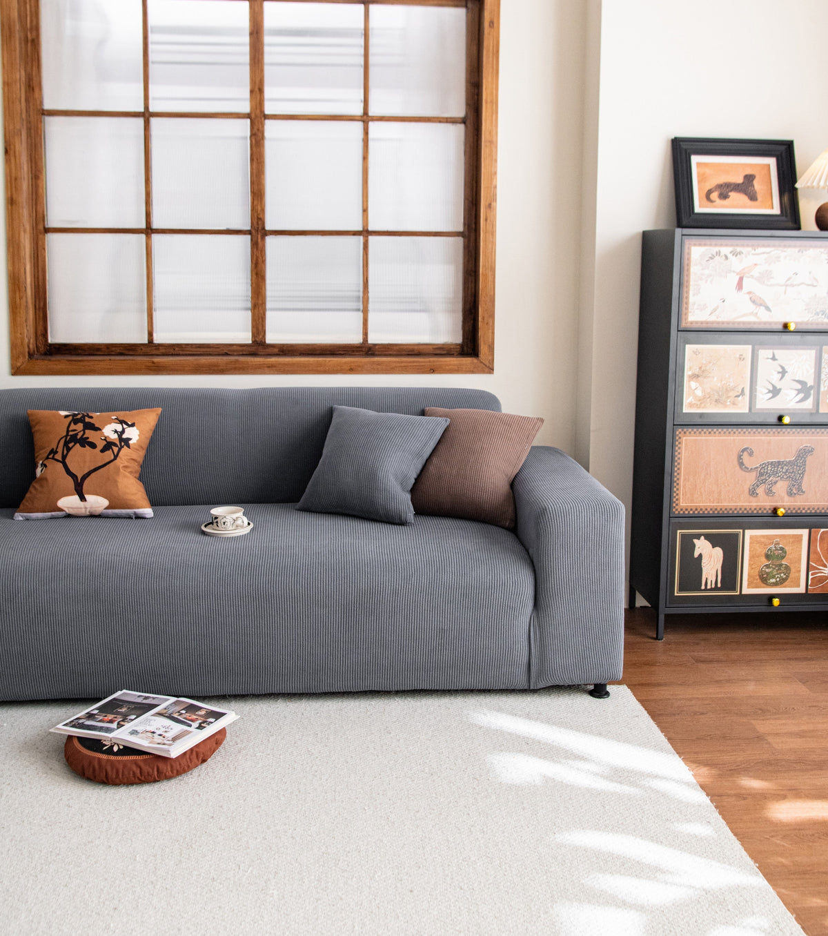 Housse de canapé Cordelle · Gris · Extensible (vue 7)
