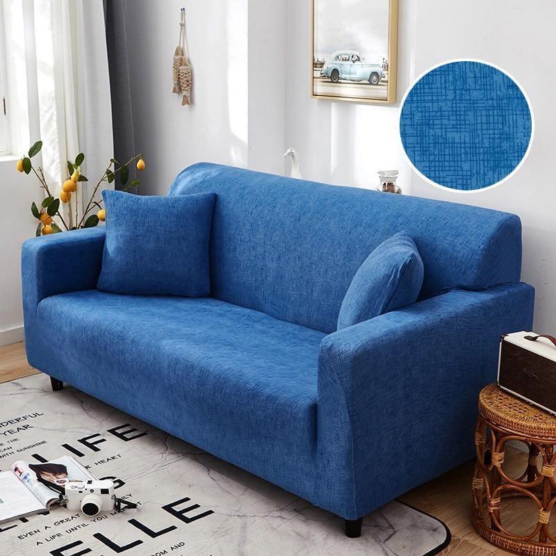 Housse de canapé Effet chiné · Bleu · Extensible (vue 3)
