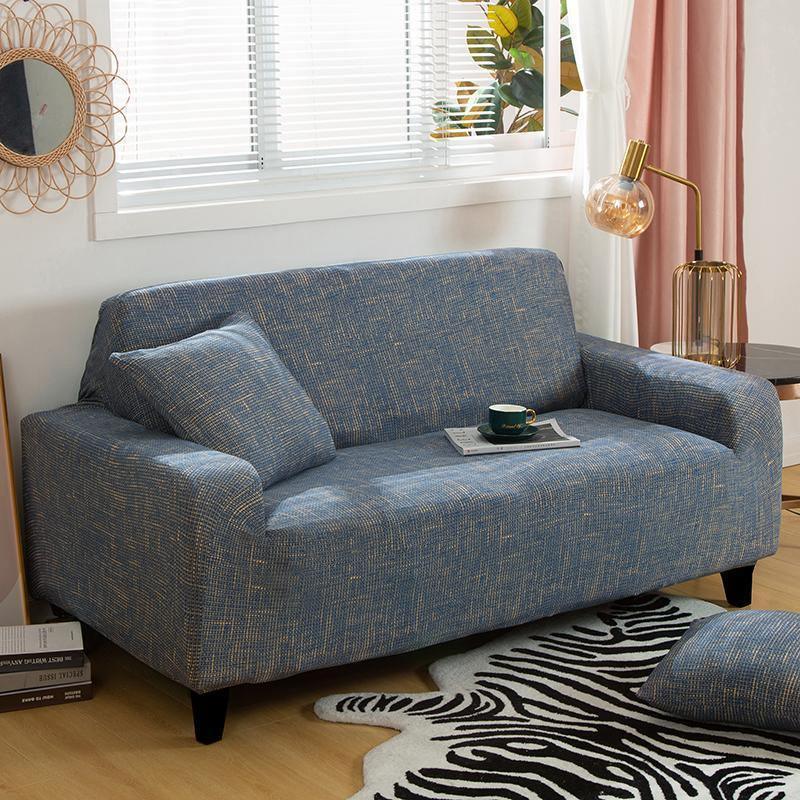 Housse de canapé Effet chiné · Bleu et or · Extensible