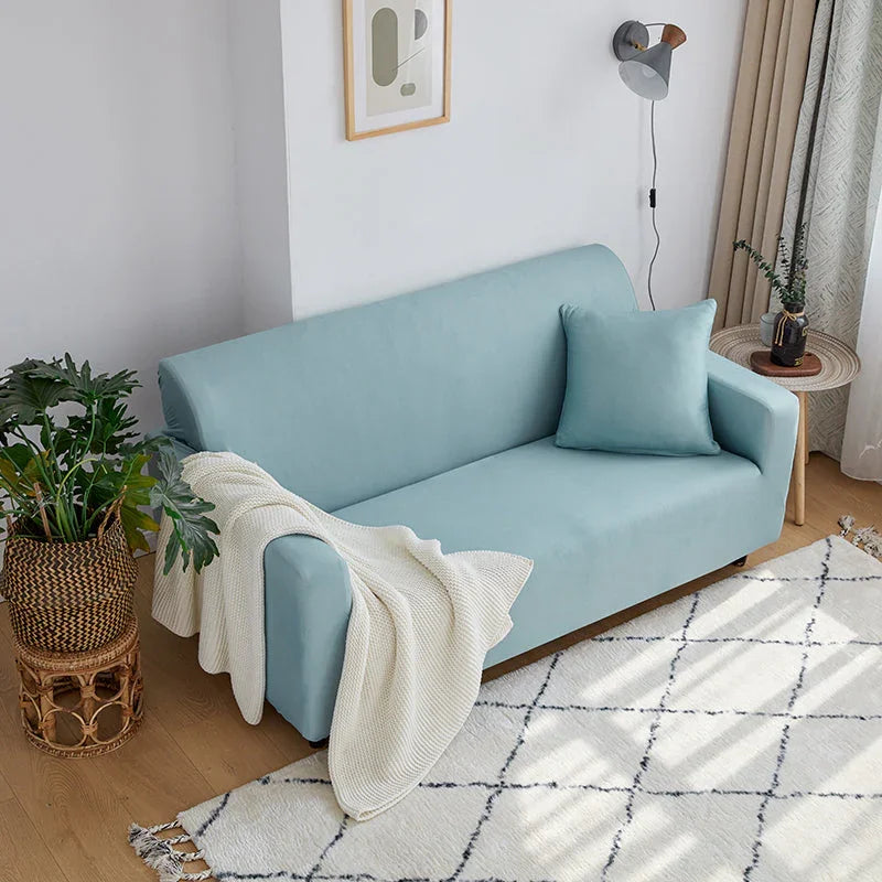 Housse de canapé Unie · Bleu grisé · Extensible (vue 2)